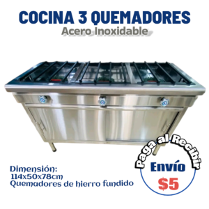 Cocina cerrada 3 quemadores 114x50x80 cm