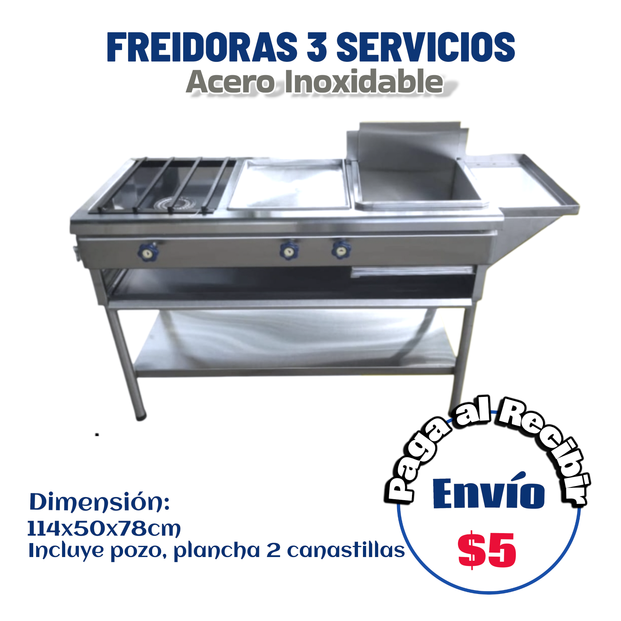 Freidora abierta 3 servicios 114x50x78 cm