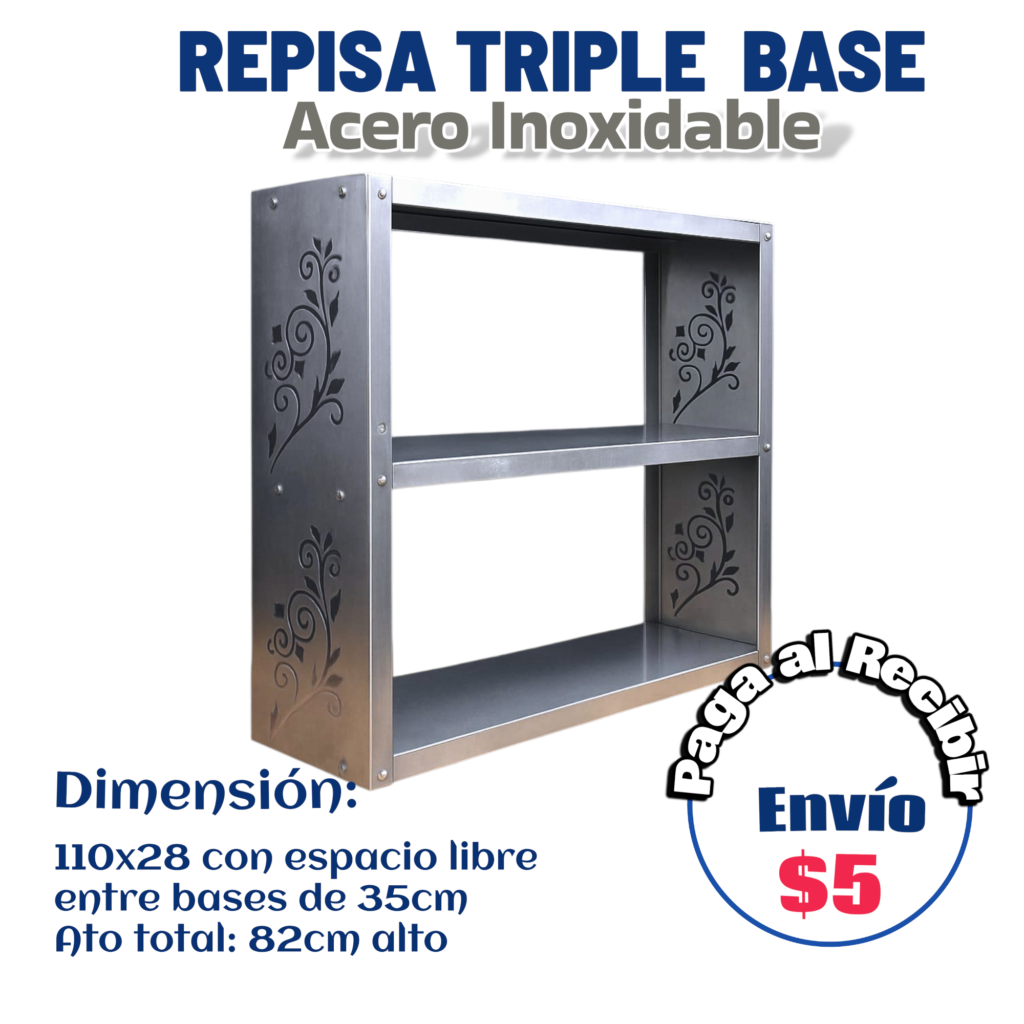 Repisa de 3 niveles 110x28 cm