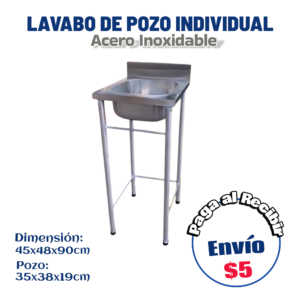 Lavabo simple 1 pozo mediano 45x48x90 cm
