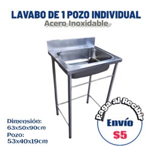 Lavabo simple 1 pozo grande 63x52x90 cm