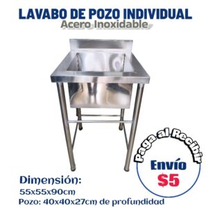 Lavabo simple 1 pozo profesional 55x55x90 cm