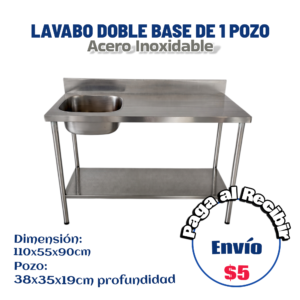 Lavabo doble base 1 pozo mediano 110x52x90 cm