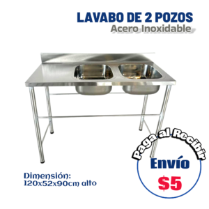 Lavabo base única 2 pozos medianos 120x52x90 cm