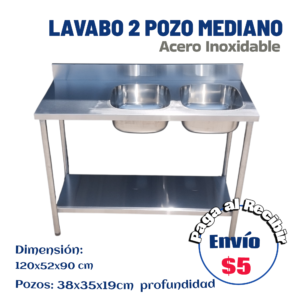 Lavabo doble base 2 pozos medianos 120x52x90 cm