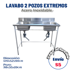 Lavabo base única 2 pozos extremos 120x52x90 cm