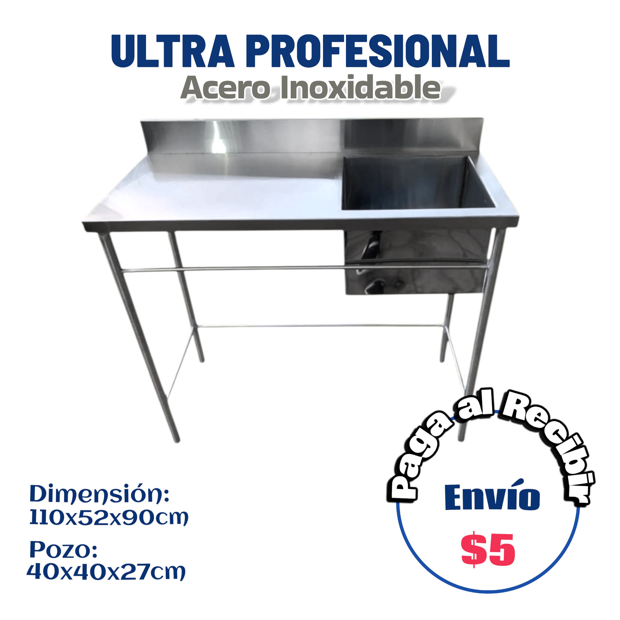 Lavabo base única 1 pozo profesional 110x55x90 cm