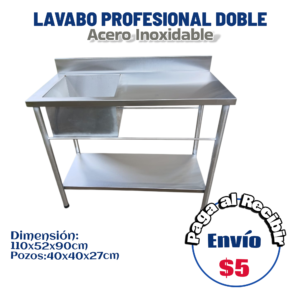 Lavabo doble base 1 pozo profesional 110x55x90 cm