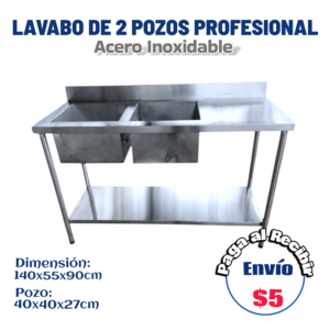 Lavabo doble base 2 pozos profesionales 140x55x90 cm