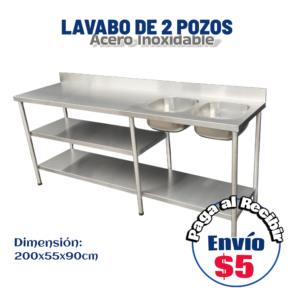 Lavabo extragrande 2 pozos medianos 200x55x90 cm
