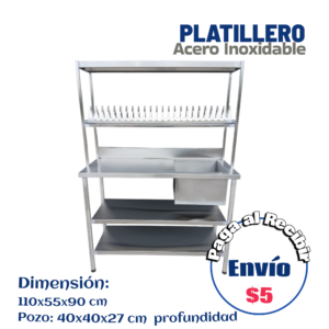 Platillero completo Tipo 2 con 1 pozo profesional 110x55x168 cm