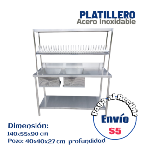 Platillero completo Tipo 3 con 2 pozos profesionales 140x55x168 cm