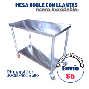 Mesa doble con ruedas 110x55x90 cm