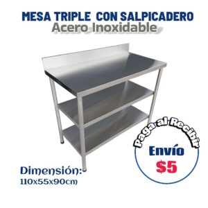 Mesa triple con salpicadero 110x55x90 cm