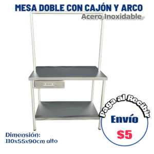 Mesa doble con arco y cajón 110x55x90 cm