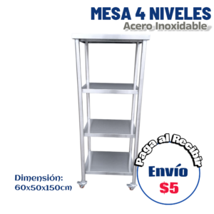 Mesa de 4 niveles con ruedas 60x50x150 cm