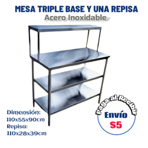 Mesa Chef triple con 1 repisa 110x55x90 cm