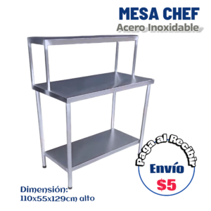 Mesa Chef doble con 1 repisa 110x55x90 cm
